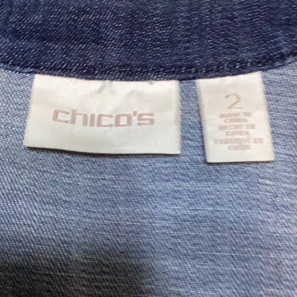 Chico’s Jean Jacket w/Golden Black Ribbon on Collar & pockets size 2 - Picture 9 of 10